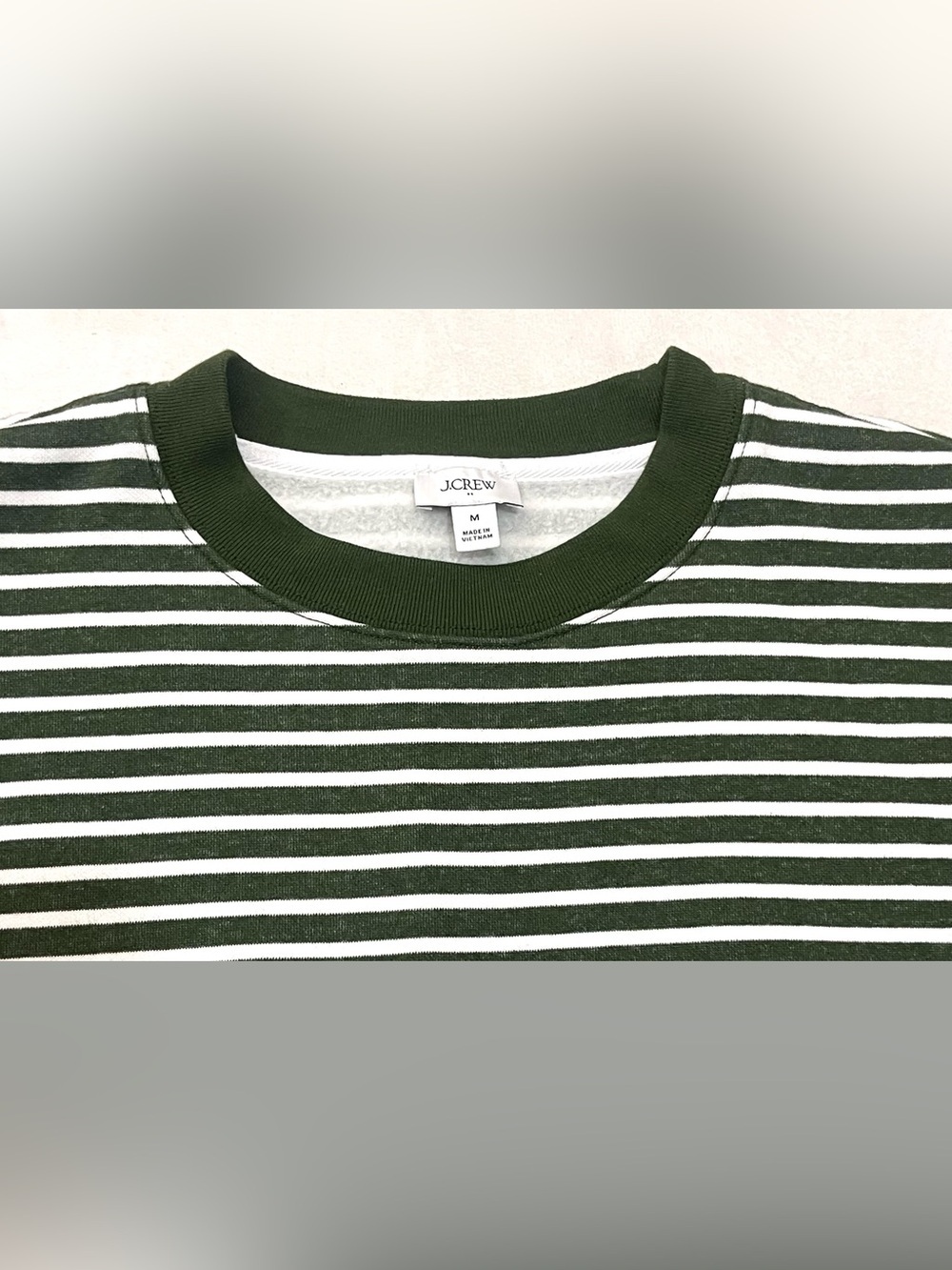 J.Crew Women's Striped Crewneck Sweater in Dark Green and White Size Medium - Picture 6 of 16